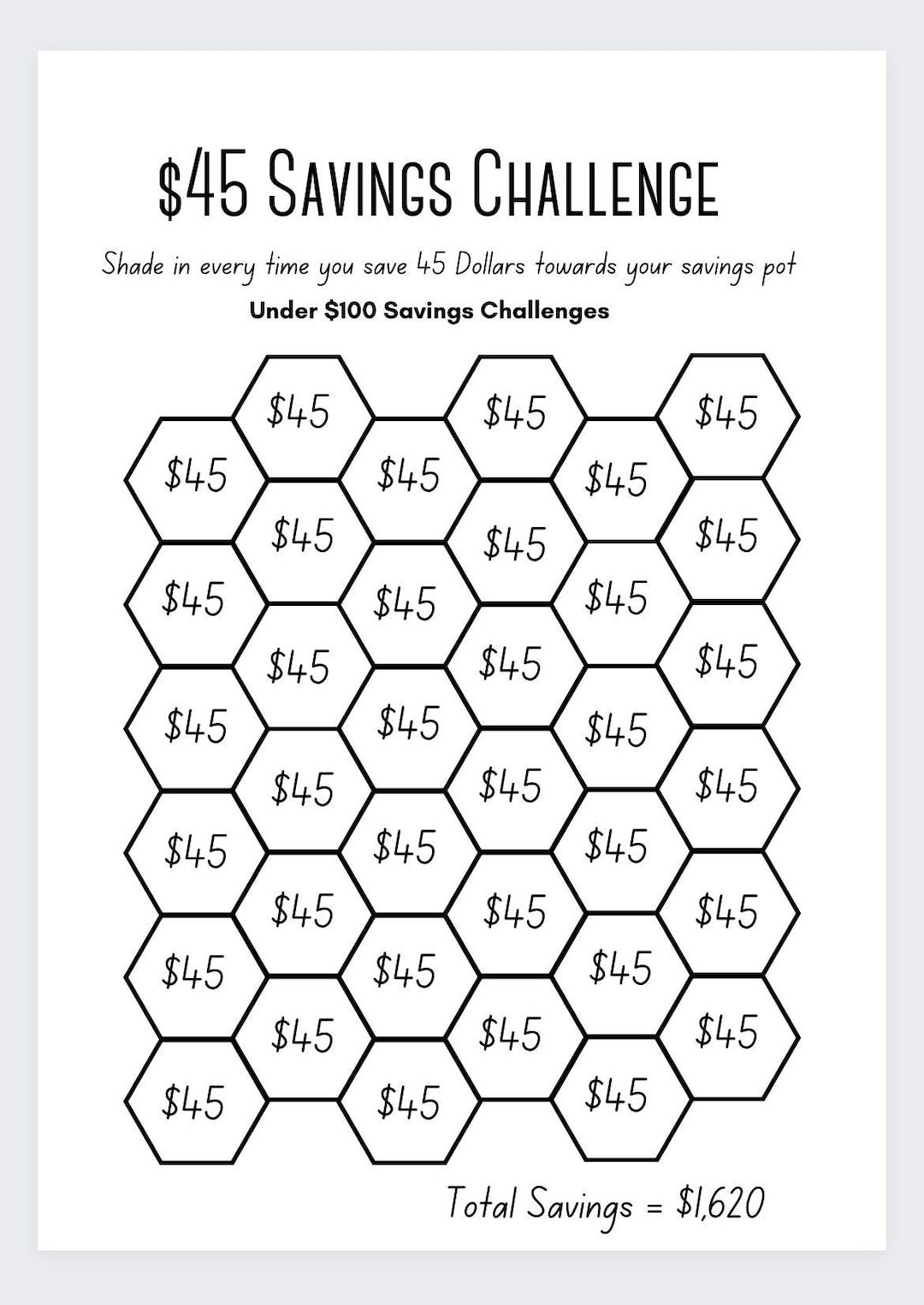 45 Dollar Saving Challenge,savings Box, Savings Binder, Savings