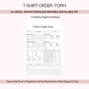 T Shirt Order Form, Print On Demand Order Form, Custom Shirt Order Sheet, Apparel Order Tracker, Size Color Quantity Log, POD Business Form