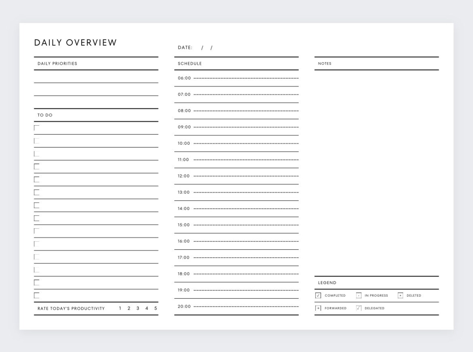 Daily overview planner day at a glance planner 24 hour planner