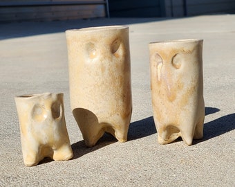 Family of Bud Vases, Pots with Faces and Feet, Set of 3, Perfect Centerpiece or Planter for Succulents
