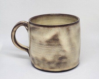 Yellow Brown Cappuccino Mug, 8 oz Wheel Thrown Ceramic Cup