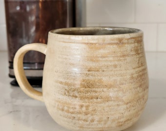 Handmade Coffee Mug, 16oz, Wheel Thrown Stoneware Cup with Hand Pulled Handle, Brown Glaze, Microwave and Dishwasher Safe! Coffee and Tea