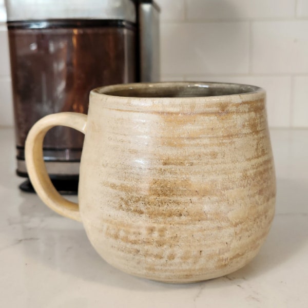 Handmade Coffee Mug, 16oz, Wheel Thrown Stoneware Cup with Hand Pulled Handle, Brown Glaze, Microwave and Dishwasher Safe! Coffee and Tea