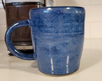 Handmade Coffee Mug, 16oz, Wheel Thrown Stoneware Cup with Hand Pulled Handle, Blue Glaze, Microwave and Dishwasher Safe! Coffee and Tea