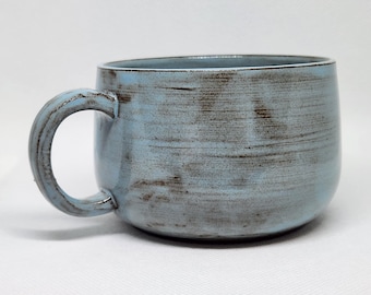 Baby Blue Cappuccino Mug, 8 oz Wheel Thrown Ceramic Cup