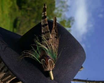 Feather Pin, Lapel Pin, Hat Pin, Feather Brooch, Peacock Tail, Pheasant Tail, Feather Pin, Wedding Pin, Groom's Gift, Wedding Brooch