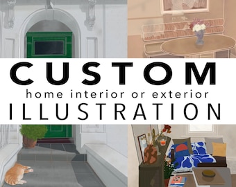 Illustration de maison personnalisée (intérieure ou extérieure) - illustration numérique personnalisée de votre espace confortable
