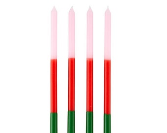 Cake Candles / Pink / Red / Green candles / Celebrate candles set / 16ct / 5.5 inch (14 cm) / thin tapers / slim candles / Birthday candles
