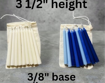 Menorah candles set / white or shades of blue candles  / 3 1/2'' height / 3/8'' base / holiday decoration / mini tapers / eco-friendly