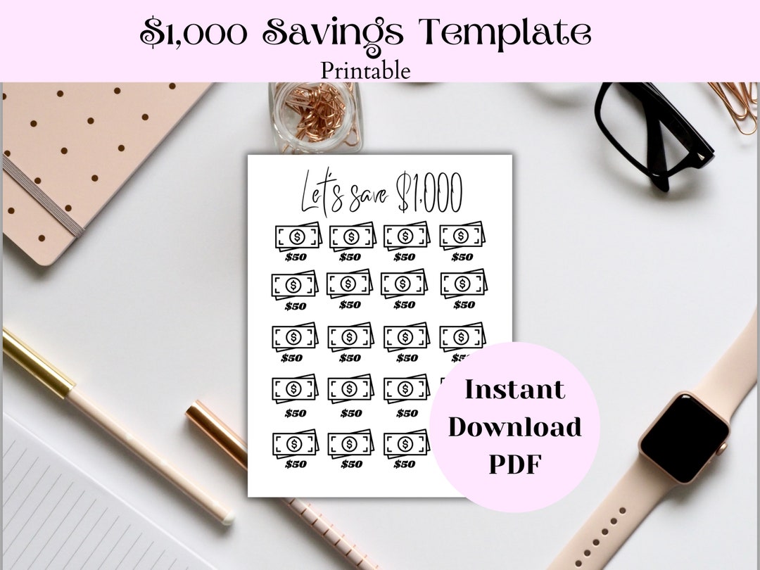 1,000 Savings Template - Etsy