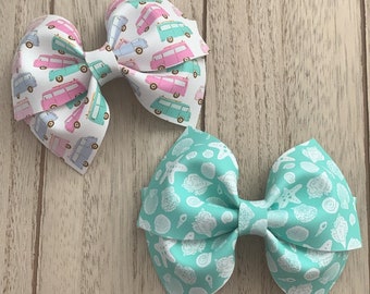 Surfs up Pastel Cars and Aqua Seashells Hair Bows