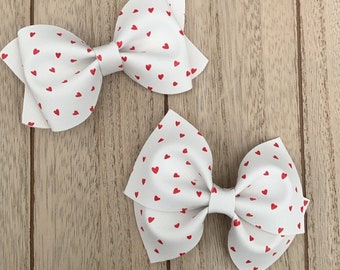 Lil Red Hearts on White Hair Bows