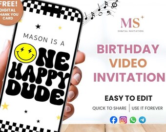 One Happy Dude Invitation, Boy 1st Birthday Invite, Editable Template, First Birthday, Digital Download, Editable Canva Video Template