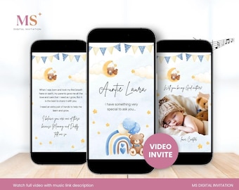 Will You Be My Godmother Proposal, Digital Video Invitation, Godparent Proposal Card Blue Bear Will You Be My Godmother & Godfather