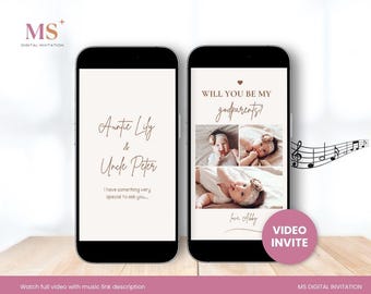 Modelo digital de proposta "Você será meu padrinho", proposta minimalista moderna de madrinha e padrinho com foto, convite autoeditável