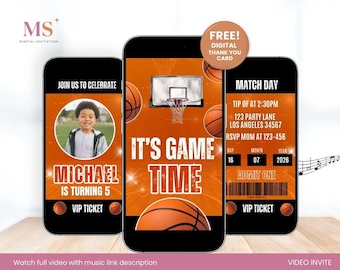 Convite de Basquete, Convite de Vídeo Digital Editável de Basquete, Convite de Aniversário para Meninos, Modelo de Convite em Vídeo