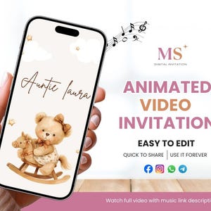 Você será minha madrinha, convite de vídeo digital, cartão de proposta de padrinho BrownBear Você será minha madrinha e padrinho