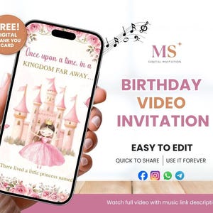 Invitación de video de cumpleaños de princesa, invitación animada de princesa, invitación de fiesta de cumpleaños de princesa real, plantilla de video editable de Canva