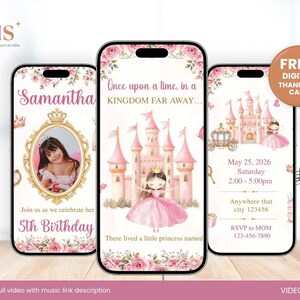 Video invitación de cumpleaños de princesa, invitación animada de princesa, invitación para fiesta de cumpleaños de princesa, plantilla Canva de cumpleaños de princesa real
