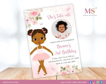 Pink Ballerina Birthday Invitation, Editable Template (Digital Download)