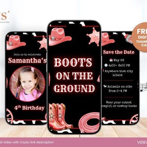 Cowgirl Birthday Party Invitation, Yee Haw Cowgirl Party, Rodeo Birthday,  Space Cowgirl Birthday Video Invitation Template