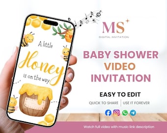 Convite de chá de bebê editável com vídeo para chá de bebê, convite animado para pais de abelhas para chá de bebê