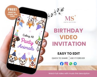 Dog Birthday Invitation, Editable Puppy Birthday Invitation, Quirky Dog Birthday Pawty Video Invitation, Animated Invite