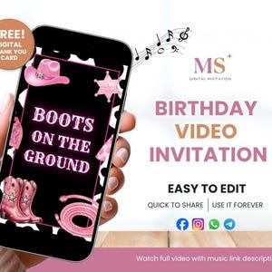 Boots on the Ground Cowgirl Invite, Evite Trail Ride Theme, Editable Western Themed Birthday Hoedown Party Video Invitation Canva Template