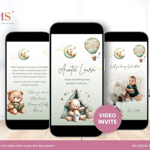 ¿Serás mi propuesta de madrina?, Invitación en video digital, Tarjeta de propuesta de padrino Oso verde ¿Serás mi madrina y padrino?