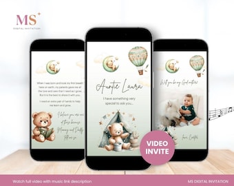 Will You Be My Godmother Proposal, Digital Video Invitation, Godparent Proposal Card Green Bear Will You Be My Godmother & Godfather