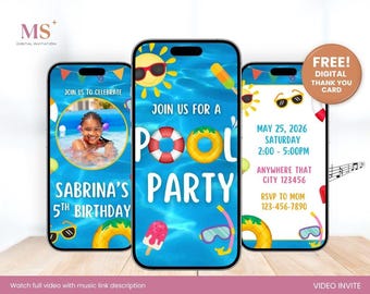 Pool Party Birthday Video Invitation, Swimming Pool Birthday Party, Summer Birthday Party, Editable Canva Video Template