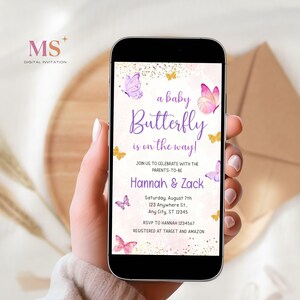 Butterfly Baby Shower Video Invitation, Butterfly Theme Baby Shower Invite, Pink Purple Editable Baby Shower Video Invitation Template