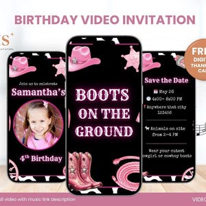 Boots on the Ground Birthday Invitation, Hoedown Party Video Invitation, Saddle Up Cowgirl Invitation, Editable Canva Video Template