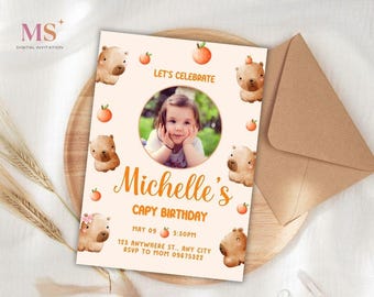 Convite de aniversário de capivara, aniversário de capivara, aniversário de capivara, convite de capivara com foto, convite de autoedição