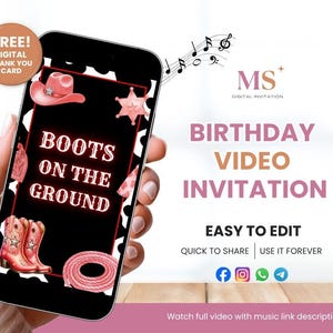 Cowgirl Birthday Invitation, Cowgirl Hoedown Birthday Party Invite, Canva Video Invitation Template