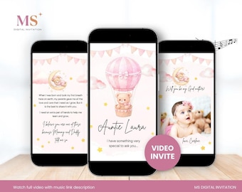 Will You Be My Godmother Proposal, Digital Video Invitation, Godparent Proposal Card Pink Bear Will You Be My Godmother & Godfather