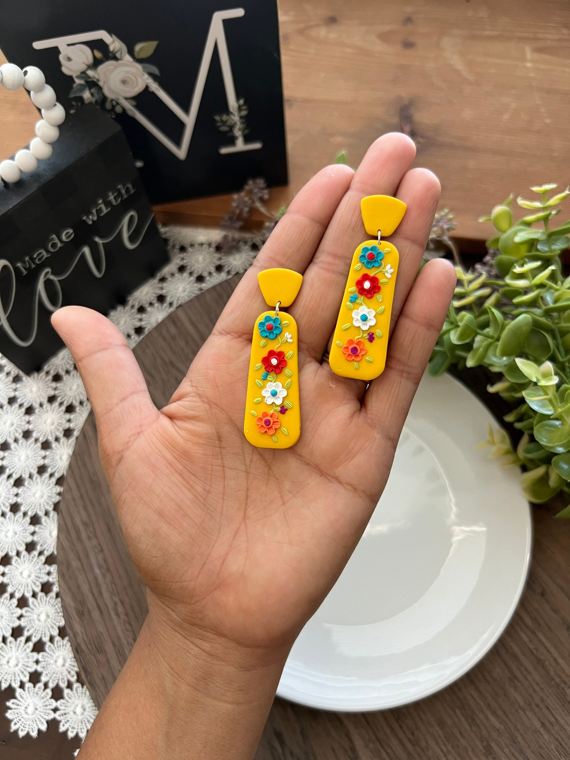 Mexican Floral Theme Dangle Clay Earrings! Different Colors to Choose ...