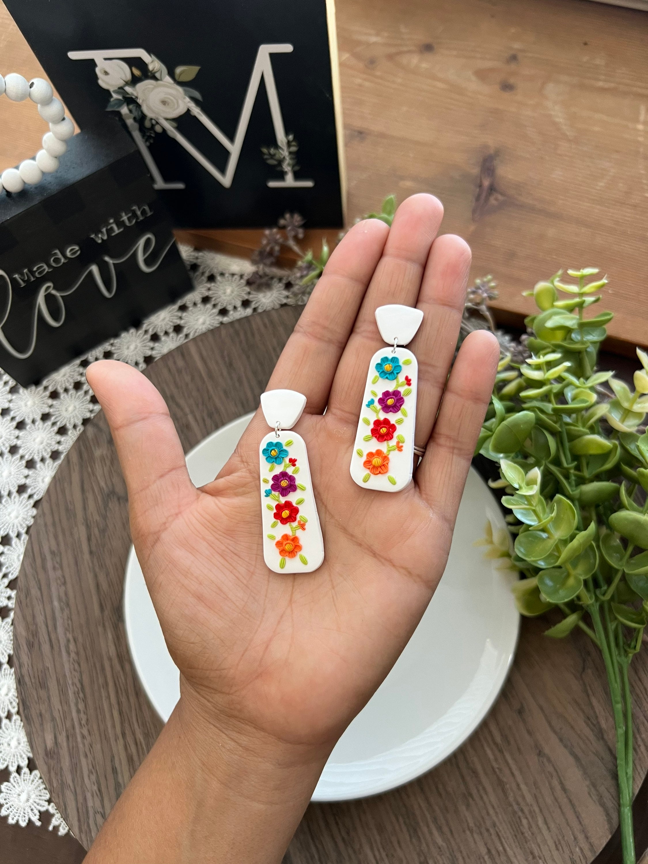 Mexican Floral Theme Dangle Clay Earrings! Different Colors to Choose ...
