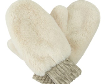 Kinderhandschuhe Handgefertigt (Größe 1, 1-3 Jahre) Doppelte Handschuhe Kunstpelz Obermaterial Strickfutter Gemütliche Warme Handschuhe Kaltes Wetter Zubehör