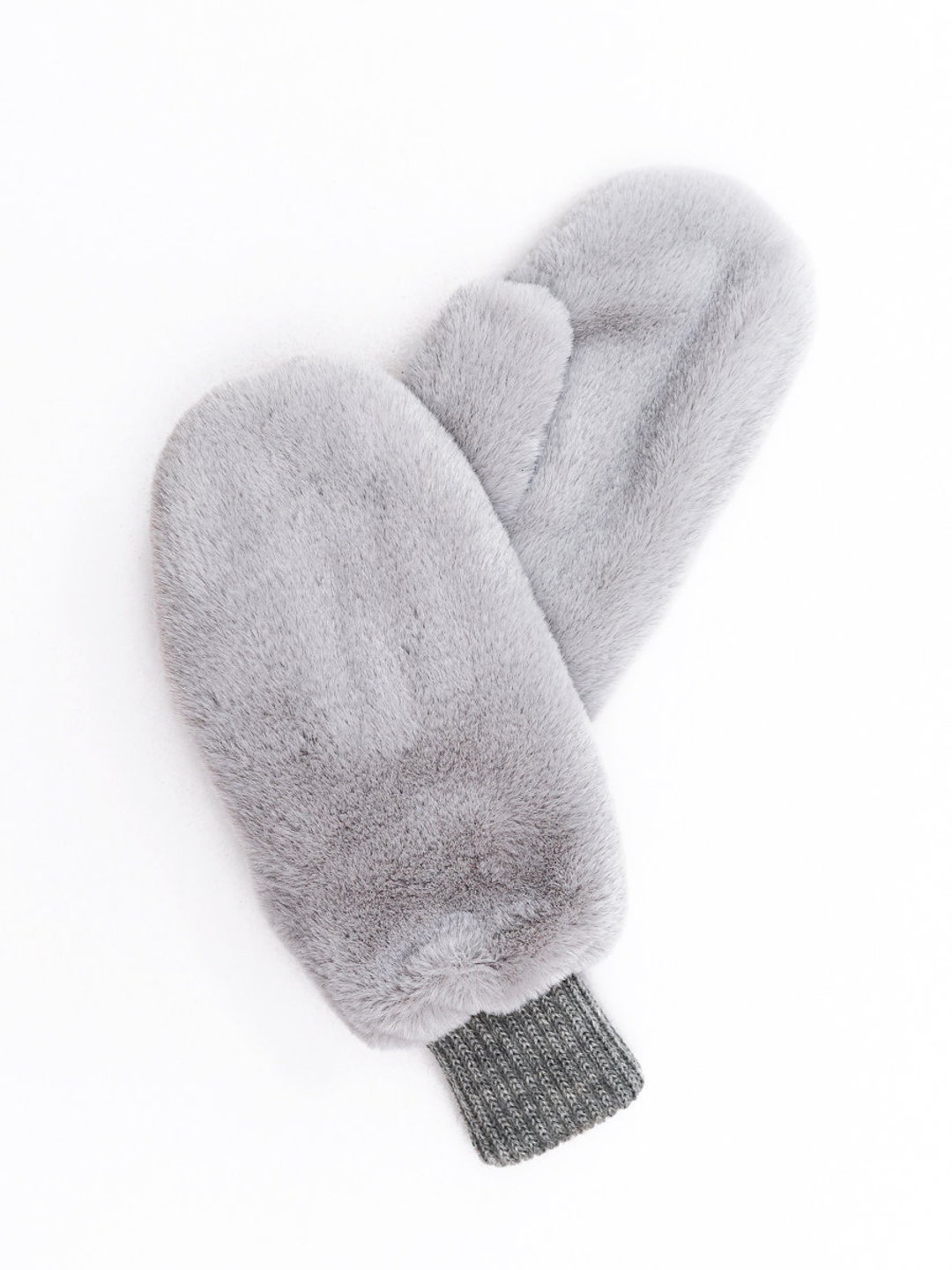 Women's Fur Mittens Handmade Double Mittens Faux Fur Upper Knit Lining