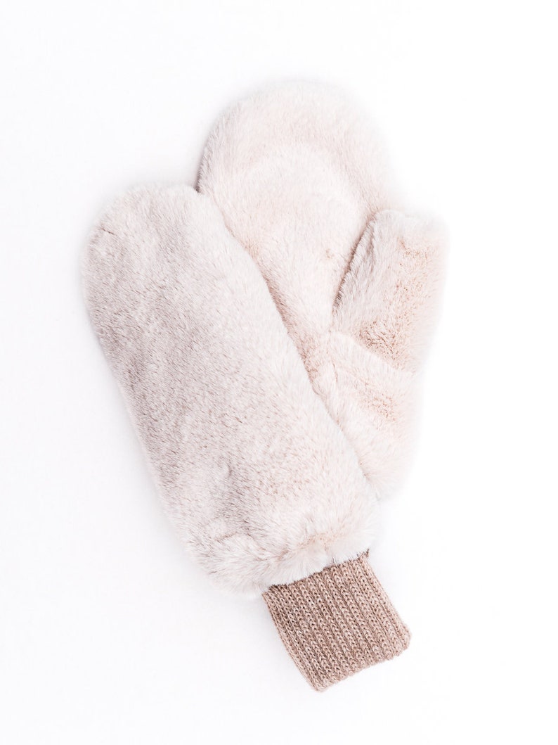 Women's Fur Mittens Handmade Double Mittens Faux Fur Upper Knit Lining
