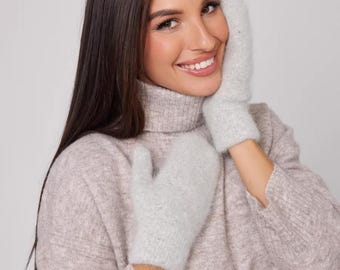 Angora-Wolle Damen Handschuhe Gemütliche Angora-Wolle Strickhandschuhe Warme Angora Strickhandschuhe Kaltwetter Accessoires Natural Premium Angora Handmade