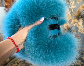 Real fur tube fleshlight made of Shadow blue fox fur in turquoise (LIMITED EDITION)