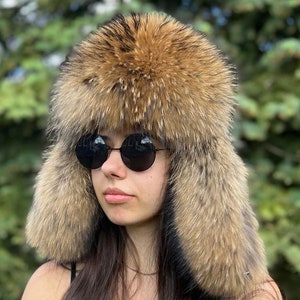 Trapper Hat Finn Raccoon x Mink Fur Top With Buttons Two Styles (Saga Furs) (Unisex)