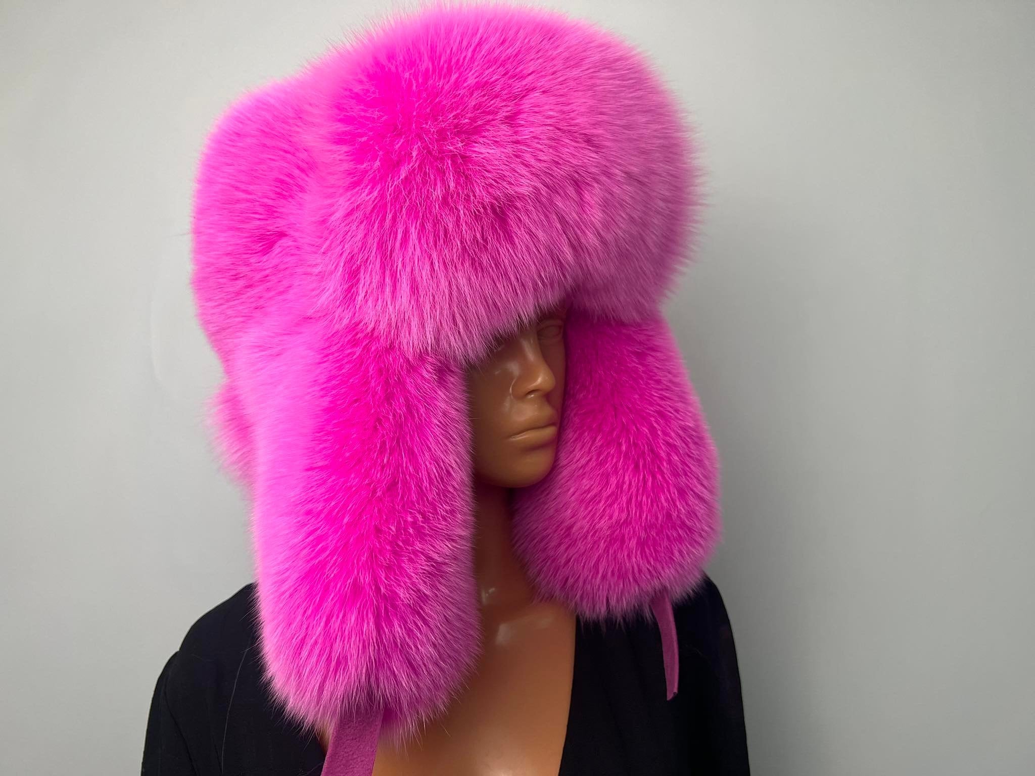 Pink Russian Fur Leather Trapper Hats Warm Russian Trapper Hat