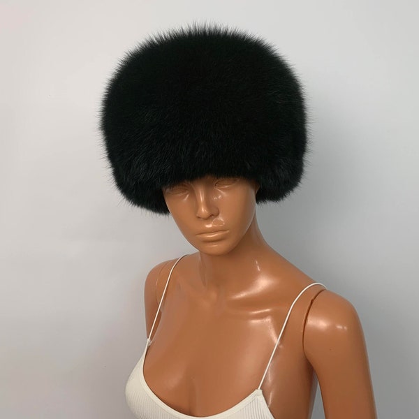 Shadow blue fox black fur hat (Saga Furs) adjustable for your own head size.