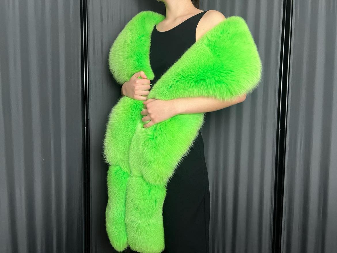 Shadow Blue Fox Fur Green Stole With Tails saga Furs Unisex Etsy
