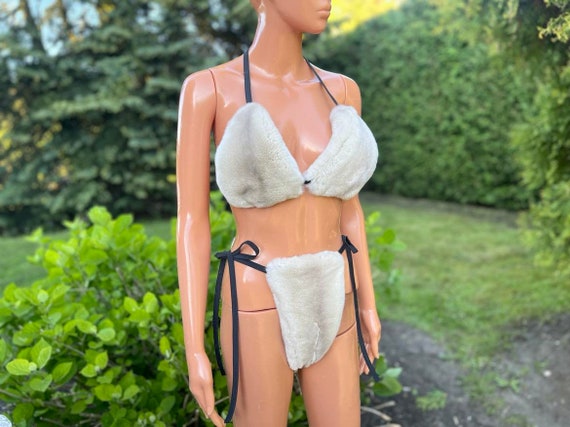 Maillot de bain 2 pieces en fourrure de lapin Rex beige Saga Furs Etsy Canada