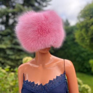 Blindfold/Sleep mask Shadow blue fox fur light pink double side (Saga Furs)