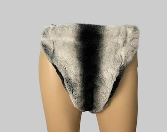 Bikini tipo tanga con estampado de conejo Rex y chinchilla de doble cara con pelo